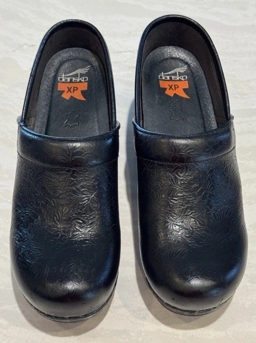 Dansko Black Embossed Leather Clogs - Women's Slip-On Mules